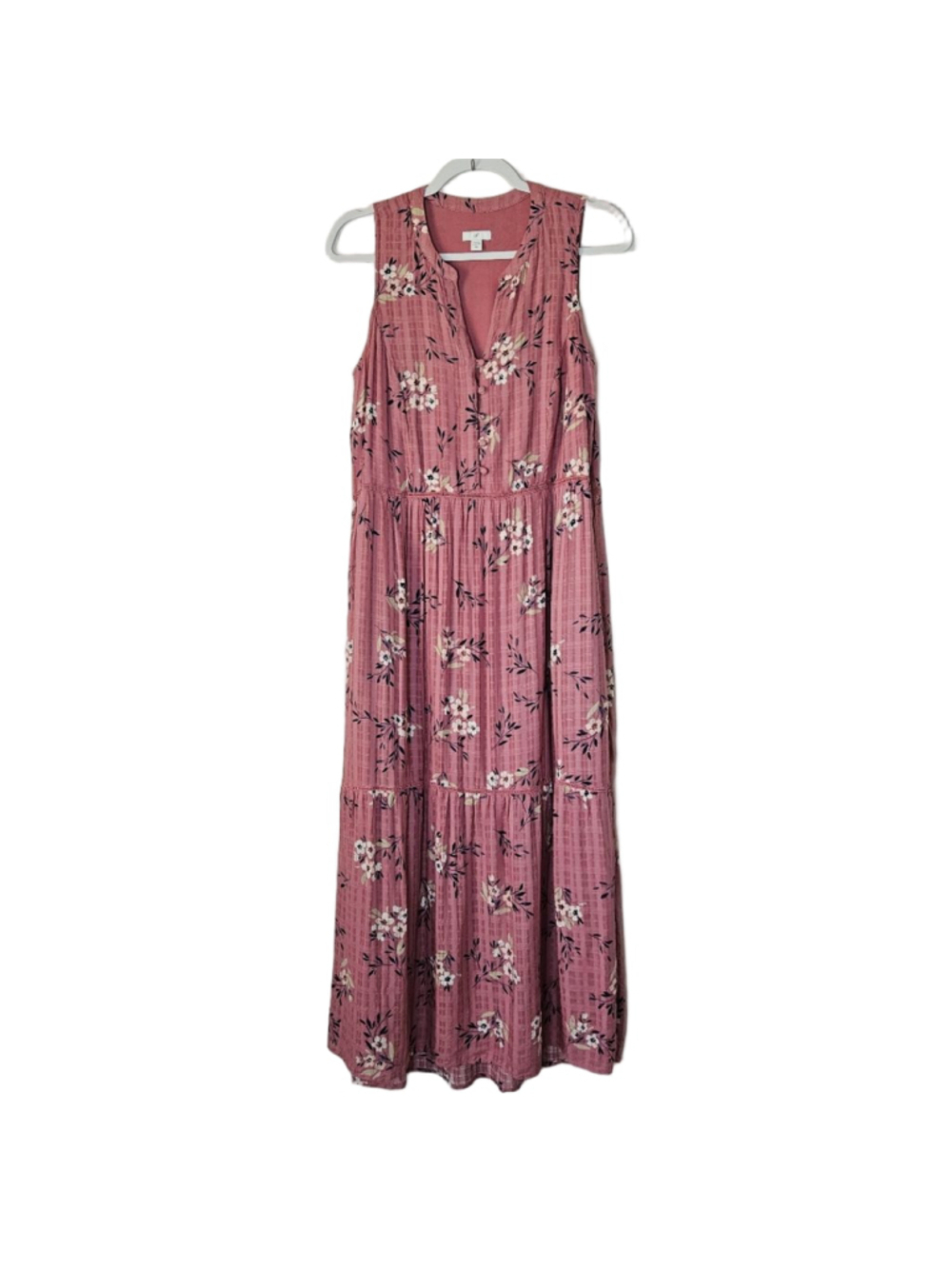 J.Jill Pink Floral Sleeveless Tiered Maxi Dress S TALL rayon boho pockets - Picture 4 of 13